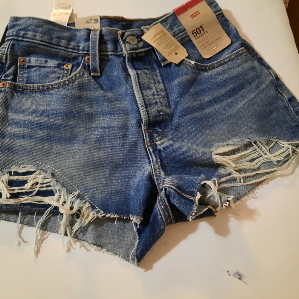 Levi's Women's Blue Denim Shorts 501 Distressed Size 26